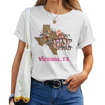 Victoria Tx Texas Boho Leopard Floral Souvenir Women T-shirt | Mazezy