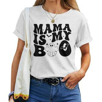 Vintage Groovy Mama Is My Boo Happy Halloween Vibes Women T-shirt - Seseable