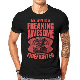 Awesome My Wife Is A Firefighter Husband Proud Fire Wife Gift For Women Men T-shirt Crewneck Short Sleeve | Mazezy