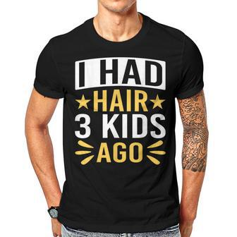 Funny Bald Dad Father Of Three Triplets Husband Fathers Day Gift For Mens Gift For Women Men T-shirt Crewneck Short Sleeve | Mazezy