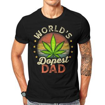 Funny Fathers Day 420 Weed Dad Vintage Worlds Dopest Dad Gift For Women Men T-shirt Crewneck Short Sleeve | Mazezy