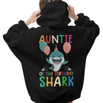 Auntie Of The Birthday Shark Birthday Family Matching Women Hoodie Back Print | Mazezy