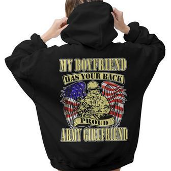 My Boyfriend Has Your Back Proud Army Girlfriend Us Military Women Hoodie Back Print | Mazezy