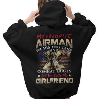 My Favorite Airman Wears Dog Tags And Combat Boots Women Hoodie Back Print | Mazezy