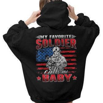 My Favorite Soldier Calls Me Baby Us Flag Military Army Wife Women Hoodie Back Print | Mazezy