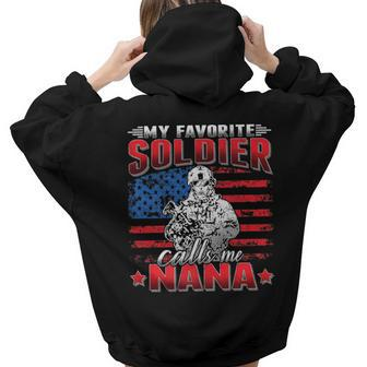 My Favorite Soldier Calls Me Nana Us Flag Army Grandma Women Hoodie Back Print | Mazezy UK