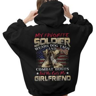 My Favorite Soldier Wears Dog Tags And Combat Boots Women Hoodie Back Print | Mazezy