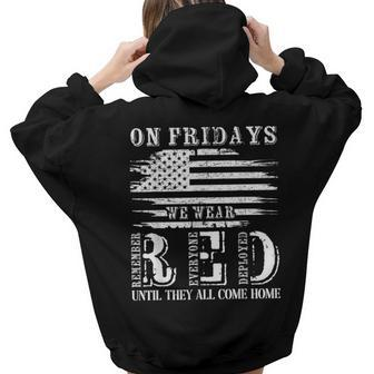 On Fridays We Wear Red Retro Us Flag Military Supportive Women Hoodie Back Print | Mazezy