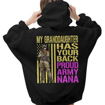 My Granddaughter Has Your Back Proud Army Nana Grandma Women Hoodie Back Print | Mazezy