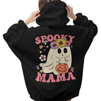 Groovy Spooky Mama Vibes Retro Halloween Ghost Spooky Season For Mama Women Hoodie Back Print | Mazezy