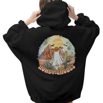 Howdy Ghouls Retro Western Country Cowboy Cowgirl Halloween Women Hoodie Back Print | Mazezy