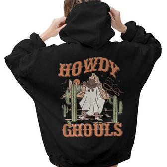 Howdy Ghouls Western Cowgirl Halloween Spooky Season Women Hoodie Back Print | Mazezy