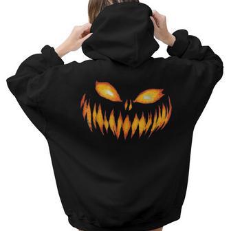 Jack O Lantern Scary Carved Pumpkin Face Halloween Costume Women Hoodie Back Print | Mazezy