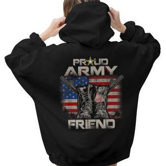 Proud Army Friend America Flag Us Military Pride Pride Month s Women Hoodie Back Print | Mazezy