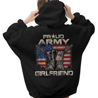 Proud Army Girlfriend America Flag Us Military Pride Pride Month s Women Hoodie Back Print | Mazezy