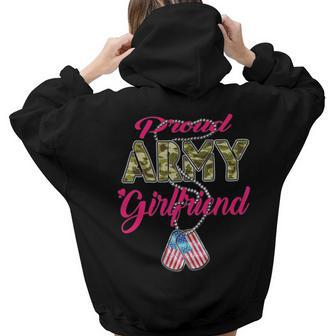 Proud Army Girlfriend Us Flag Dog Tags Pride Military Lovers Pride Month s Women Hoodie Back Print | Mazezy