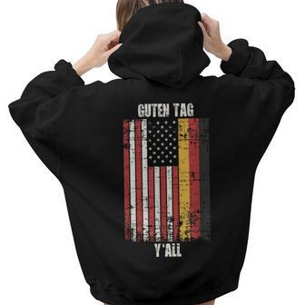 Proud Patriotic Vintage German American Flag Guten Tag Yall Patriotic Women Hoodie Back Print | Mazezy
