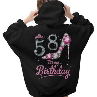 Queen 58 Years Old Its My Birthday Vintage Retro Girl Retro Women Hoodie Back Print | Mazezy