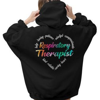 Respiratory Therapist Heart Word Cloud Watercolor Rainbow Women Hoodie Back Print | Mazezy
