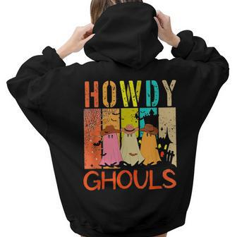 Retro Vintage Howdy Ghouls Cowboy Halloween Women Hoodie Back Print | Mazezy