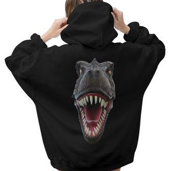 Scary And Spooky Roaring T-Rex Showing Th Women Hoodie Back Print | Mazezy