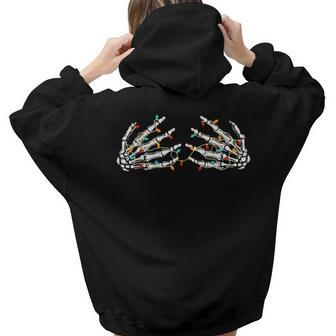 Skeleton Hand On Chest Christmas Lights Ornament Boobs Women Hoodie Back Print | Mazezy