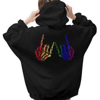 Skeleton Rock Hand Lgbt-Q Cool Rainbow Flag Gay Pride Ally Women Hoodie Back Print | Mazezy