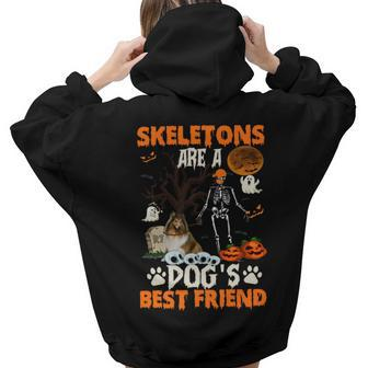 Skeletons Shetland Sheepdog Is Friends Halloween Women Hoodie Back Print | Mazezy