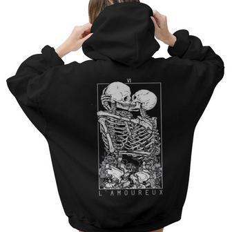 Tarot Card Kissing Skeleton Love Skull Bones Horror Goth Women Hoodie Back Print | Mazezy