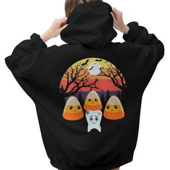 Tooth Decay Candy Corn Halloween Spooky Trick Or Treat Th Women Hoodie Back Print | Mazezy