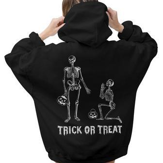 Trick Or Treat Halloween Skeleton Friends Women Hoodie Back Print | Mazezy