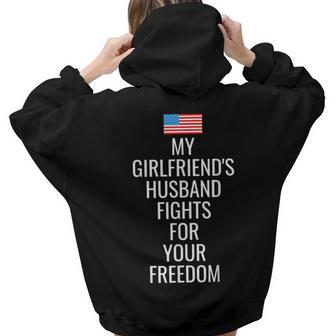 Usa My Girlfriends Husband Fights For Your Freedom T Women Hoodie Back Print | Mazezy