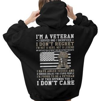 Im A Veteran I Dont Regret I Have Anger Issue Patriotic Women Hoodie Back Print | Mazezy