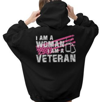 Veteran Female Pink Usa Flag Veterans Day Memorial Military Women Hoodie Back Print | Mazezy