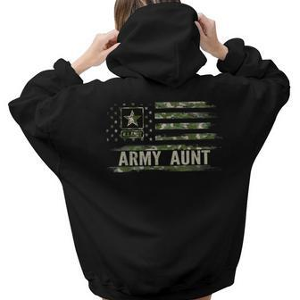 Vintage Army Aunt With Camo American Flag For Veteran Women Hoodie Back Print | Mazezy