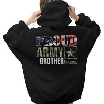 Vintage Proud Army Brother Camo With American Flag Women Hoodie Back Print | Mazezy
