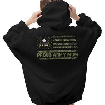 Vintage Proud Army Mom Camo American Flag Veteran Army Mom Women Hoodie Back Print | Mazezy