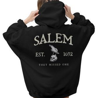 Vintage Salem 1692 They Missed One Witch Crow Bird Halloween Women Hoodie Back Print | Mazezy