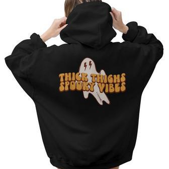 Vintage Thick Thighs Spooky Vibes Halloween Outfit Costumes Women Hoodie Back Print | Mazezy