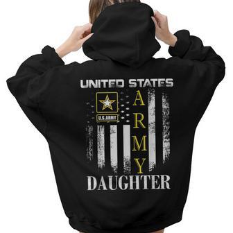 Vintage United States Army Daughter With American Flag Women Hoodie Back Print | Mazezy