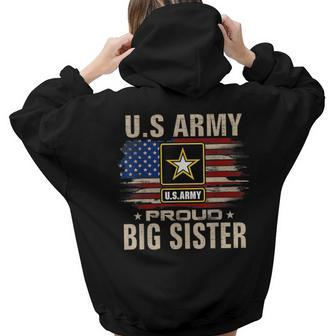 Vintage Us Army Proud Big Sister With American Flag Women Hoodie Back Print | Mazezy