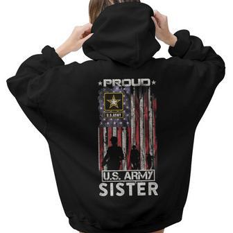 Vintage Usa American Flag Proud Us Army Military Sister Women Hoodie Back Print | Mazezy
