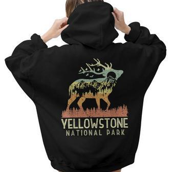 Yellowstone National Park Retro Vintage Mountain Elk Women Hoodie Back Print | Mazezy