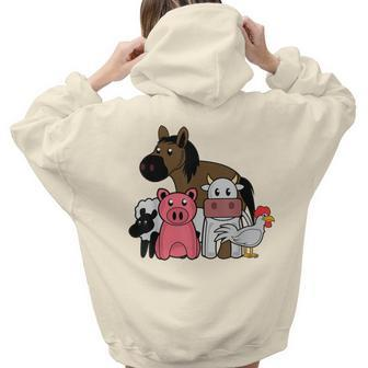 Farmer Animals Children Cool Young Barn Animals Young Women Hoodie Back Print | Mazezy