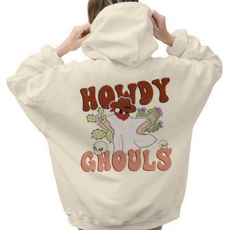 Howdy Ghouls Retro Western Cowboy Retro Halloween Women Hoodie Back Print | Mazezy CA