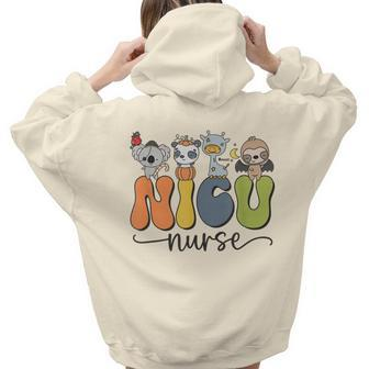 Retro Halloween Nicu Nurse Dinosaur Neonatal Icu Pumpkin Women Hoodie Back Print | Mazezy