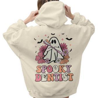 Spooky Dentist Ghost Halloween Dental Trick Or Th Women Hoodie Back Print | Mazezy