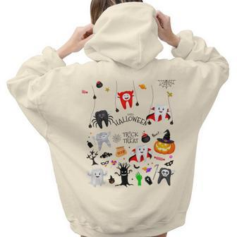 Tooth Th Halloween Theme Trick Or Treat Squad Spooky Rda Women Hoodie Back Print | Mazezy