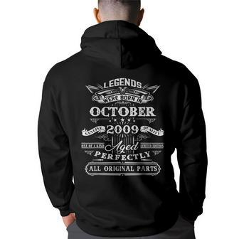 14 Years Old Decoration Legends Born In October 2009 Hoodie Back Print | Mazezy