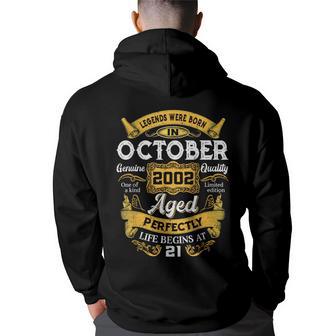 21 Years Old Legends Born In October 2002 21St Birthday Hoodie Back Print - Thegiftio UK